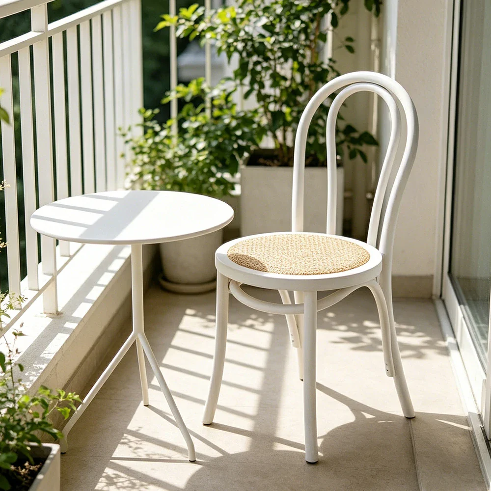 LIVARA Rattan Dining Chair Solid Wood Frame Curved Hollow Backrest for Dining Room Cafe Corner Study - White - Image 5