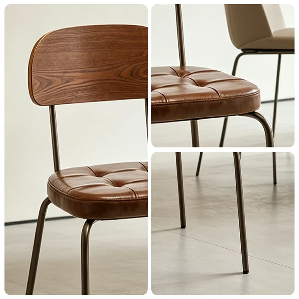 LIVARA Mid Century Dining Chair PU Leather Seat Curved Wooden Backrest for Dining Room Cafe Study - Brown - Image 3