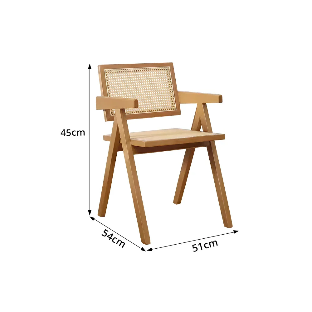 LIVARA Solid Wood Rattan Chair with Handwoven Seat and Armrests for Dining Room, Study and Home Office - Cherry - Image 7