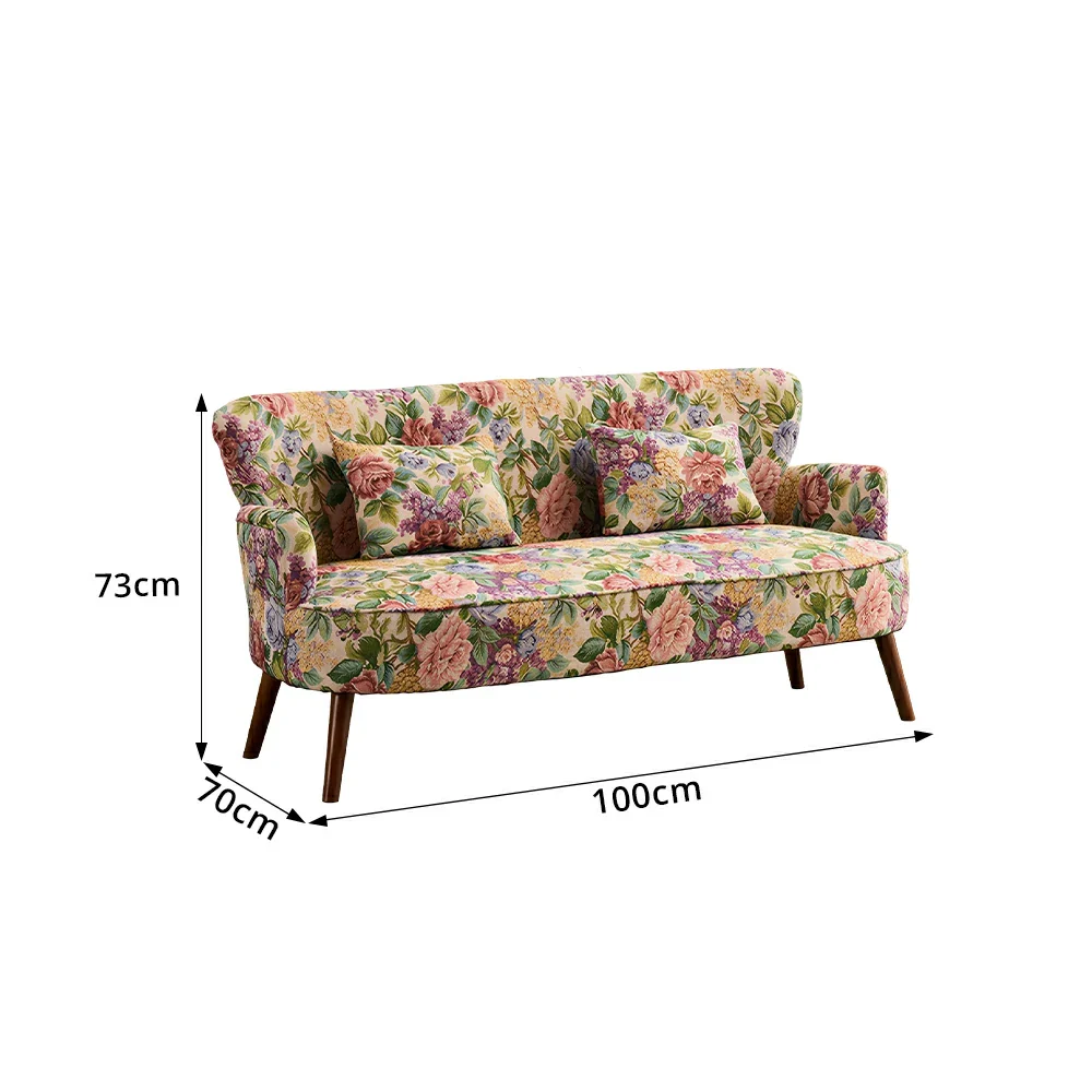 LIVARA Vintage Peony Fabric Sofa with Solid Wood Legs for Living Room - Walnut - Image 7