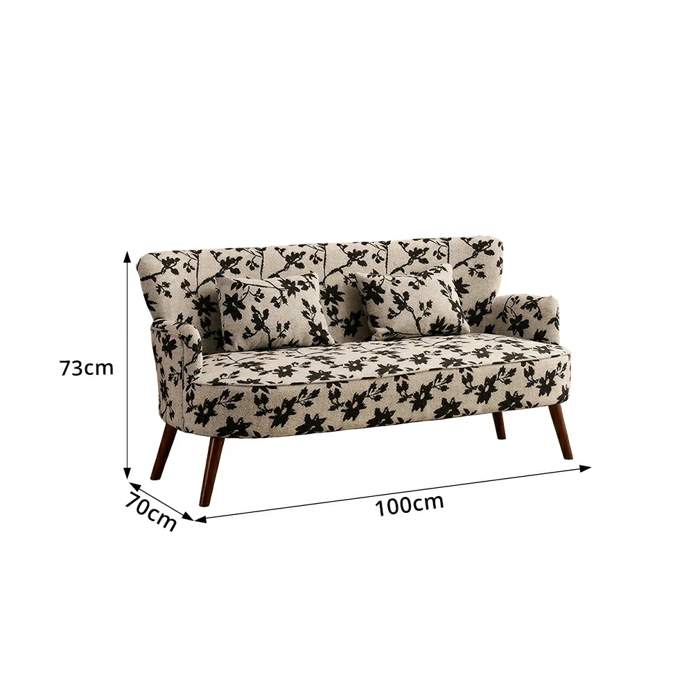 LIVARA Vintage Peony Fabric Sofa with Solid Wood Legs for Living Room - Grey - Image 7