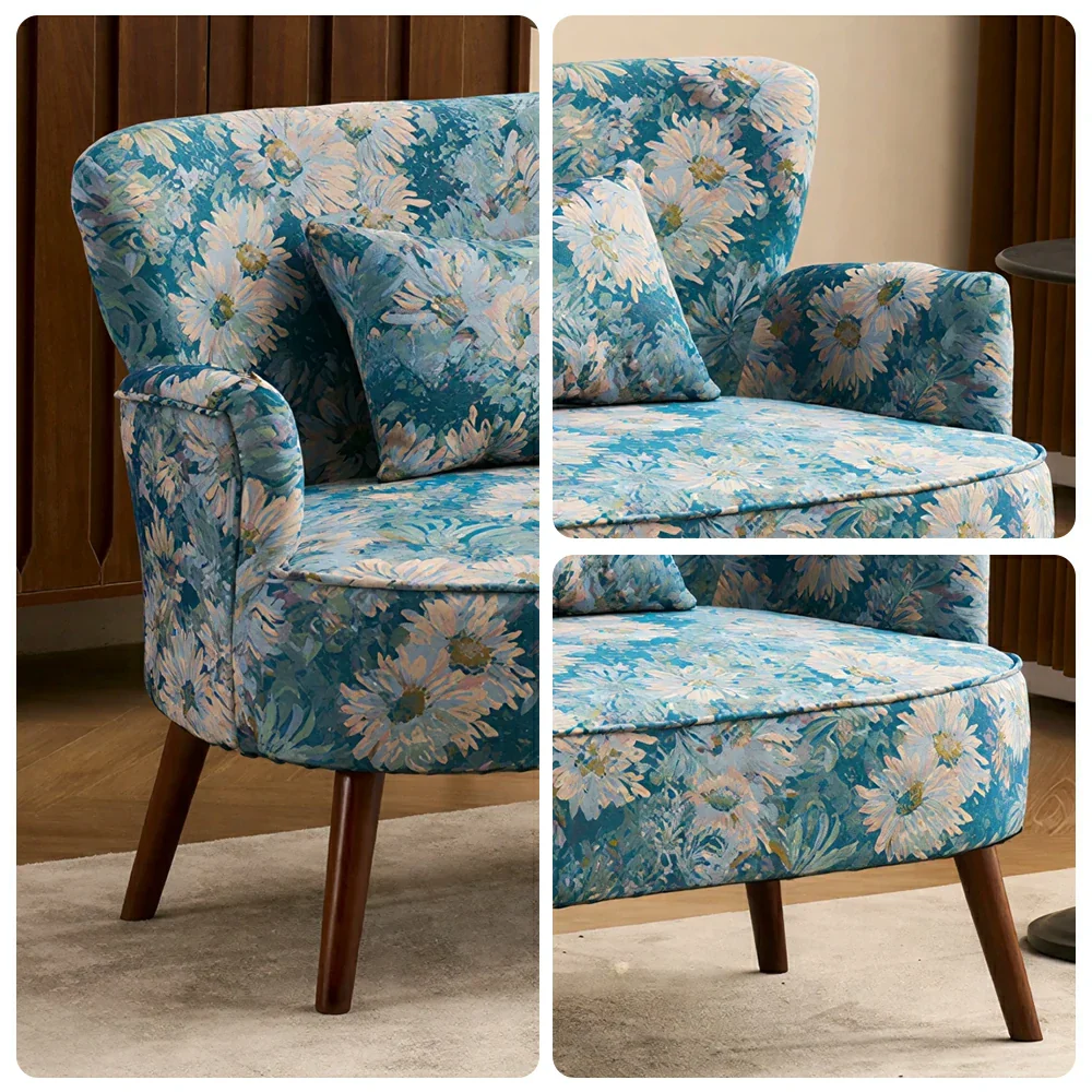 LIVARA Vintage Peony Fabric Sofa with Solid Wood Legs for Living Room - Light Blue. - Image 3