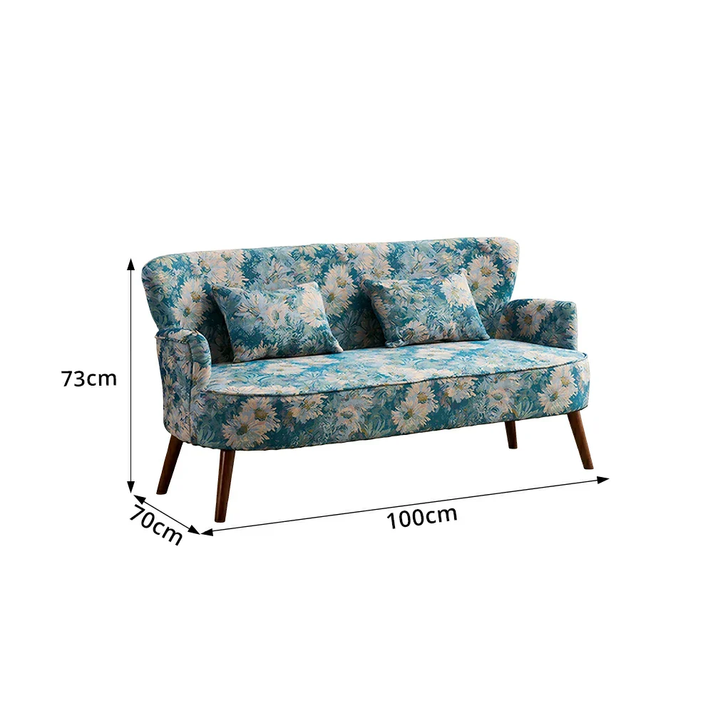 LIVARA Vintage Peony Fabric Sofa with Solid Wood Legs for Living Room - Light Blue. - Image 7