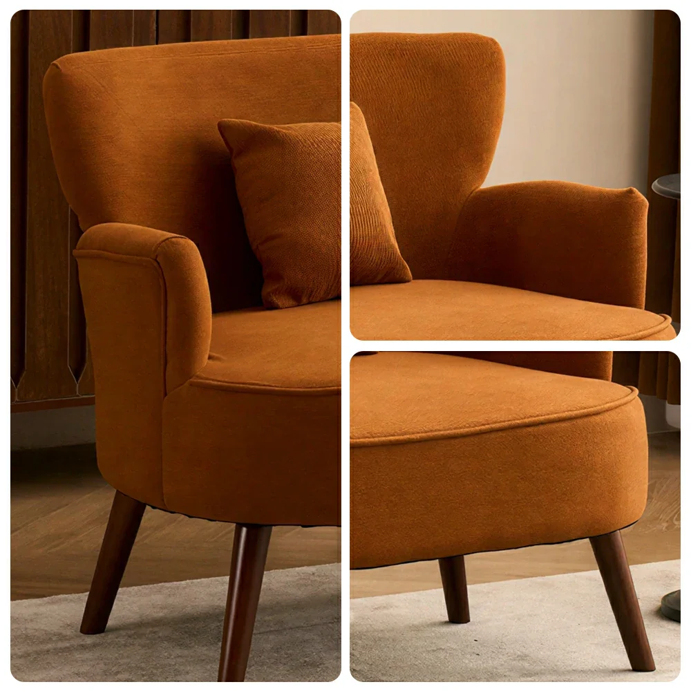 LIVARA Vintage Peony Fabric Sofa with Solid Wood Legs for Living Room - Caramel Brown - Image 3