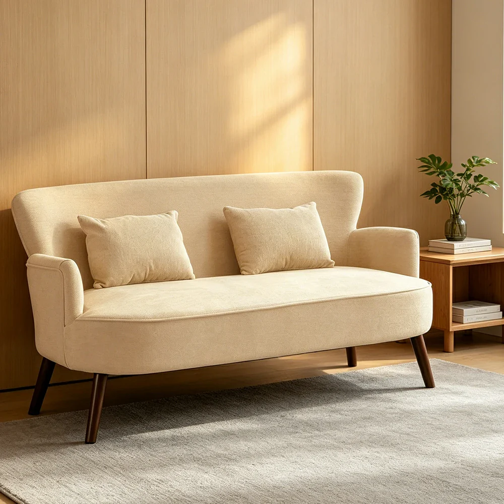 LIVARA Vintage Peony Fabric Sofa with Solid Wood Legs for Living Room - Cream White - Image 6