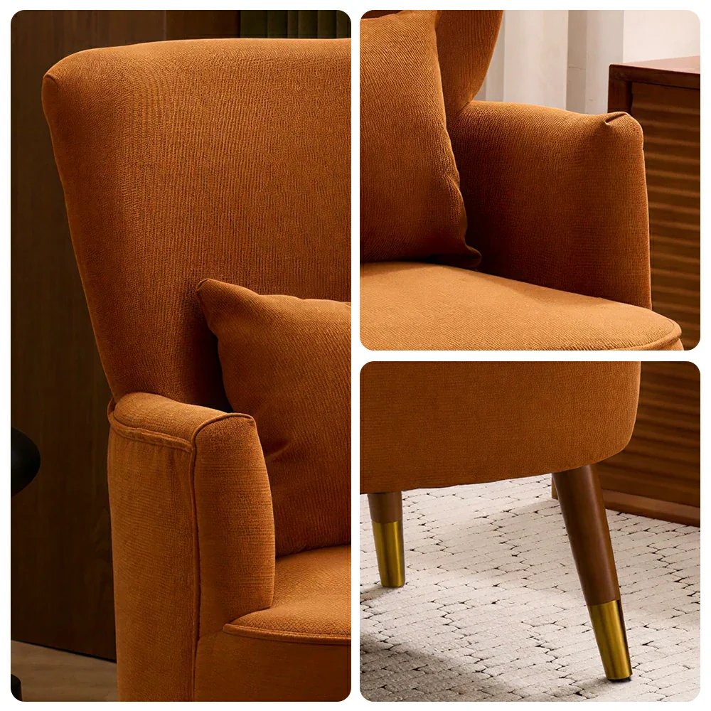 LIVARA High Back Vintage Peony Lounge Chair with Solid Wood Legs for Living Room -Caramel Brown - Image 3