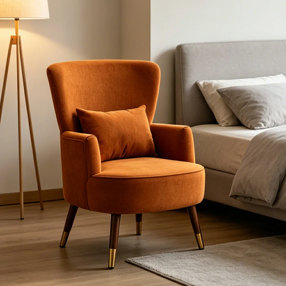 LIVARA High Back Vintage Peony Lounge Chair with Solid Wood Legs for Living Room -Caramel Brown - Image 6