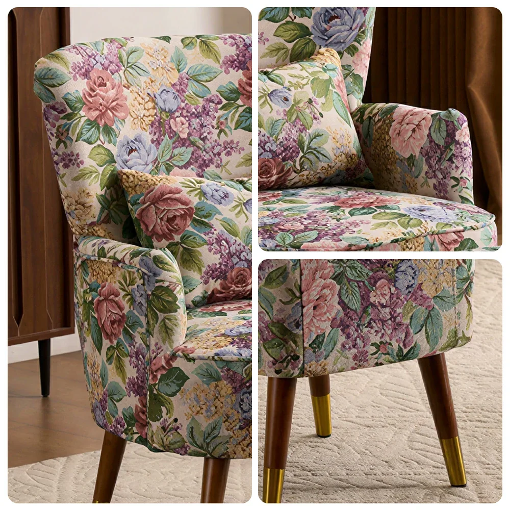 LIVARA High Back Floral Accent Chair with Ottoman - Vintage Living Room Lounge Chair - Vintage Peony - Image 3