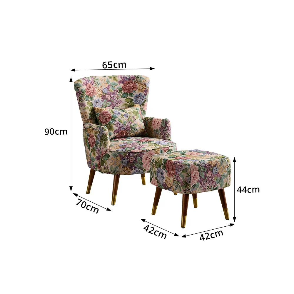 LIVARA High Back Floral Accent Chair with Ottoman - Vintage Living Room Lounge Chair - Vintage Peony - Image 7
