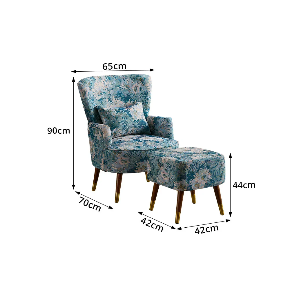 LIVARA High Back Floral Accent Chair with Ottoman - Vintage Living Room Lounge Chair - Blue Sunflower - Image 8