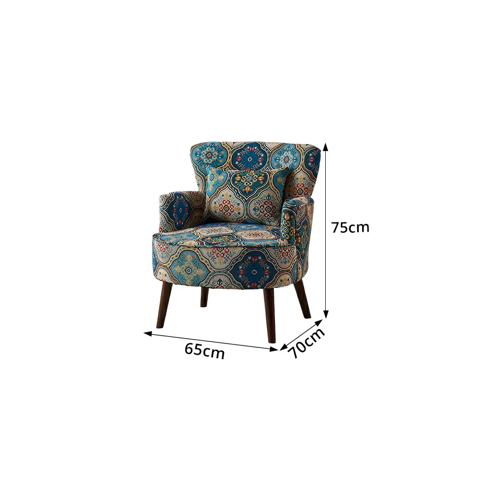 LIVARA Standard Back Vintage Peony Cotton Linen Lounge Chair for Living Room Bedroom - Blue - Image 8