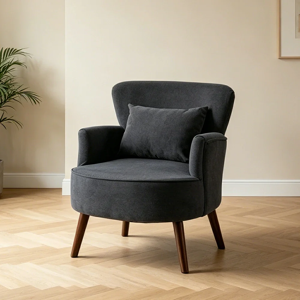 LIVARA Standard Back Corduroy Lounge Chair with Solid Wood Legs for Living Room Bedroom - Dark Grey - Image 6