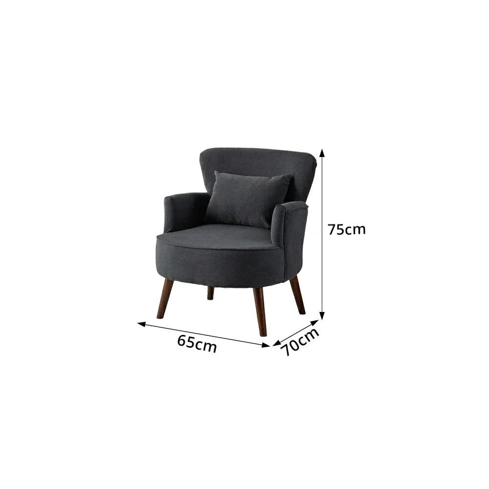 LIVARA Standard Back Corduroy Lounge Chair with Solid Wood Legs for Living Room Bedroom - Dark Grey - Image 8