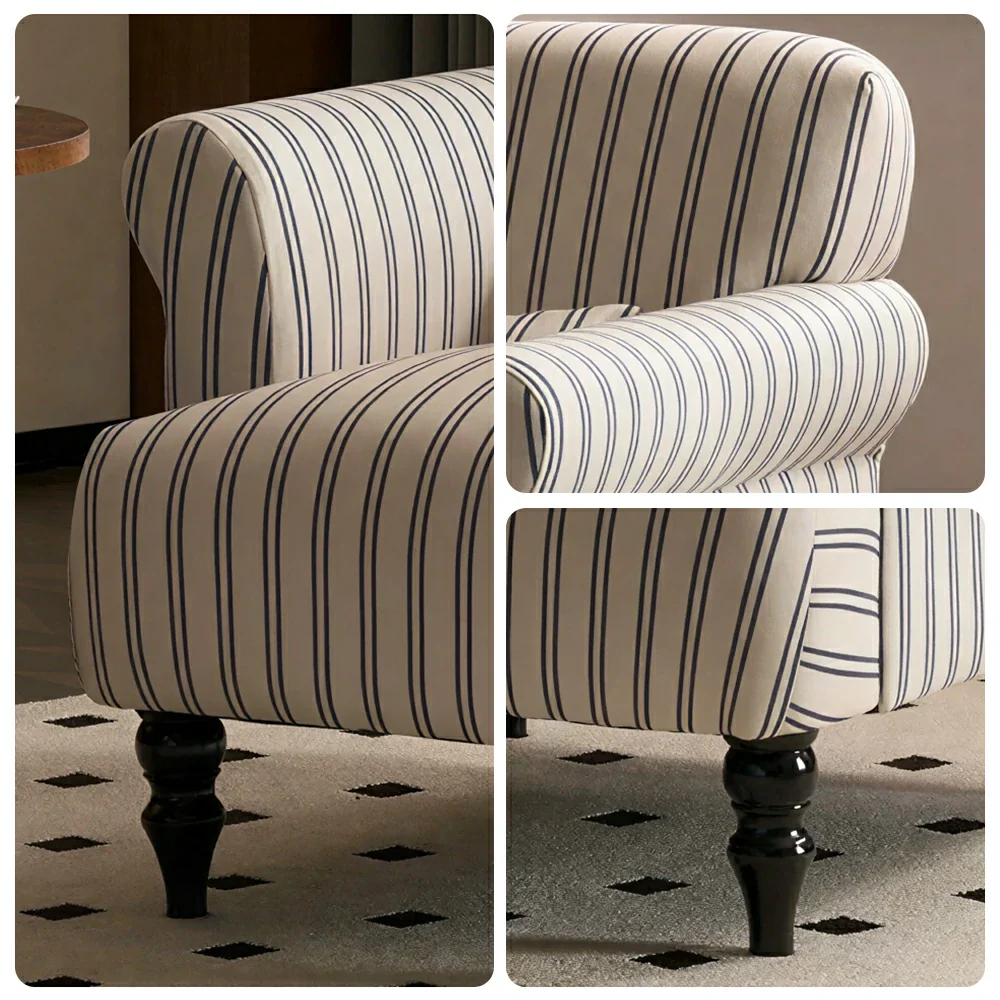 LIVARA Fine Stripe Printed Velvet Lounge Chair with Solid Wood Legs for Living Room - Striped Pattern - Image 3