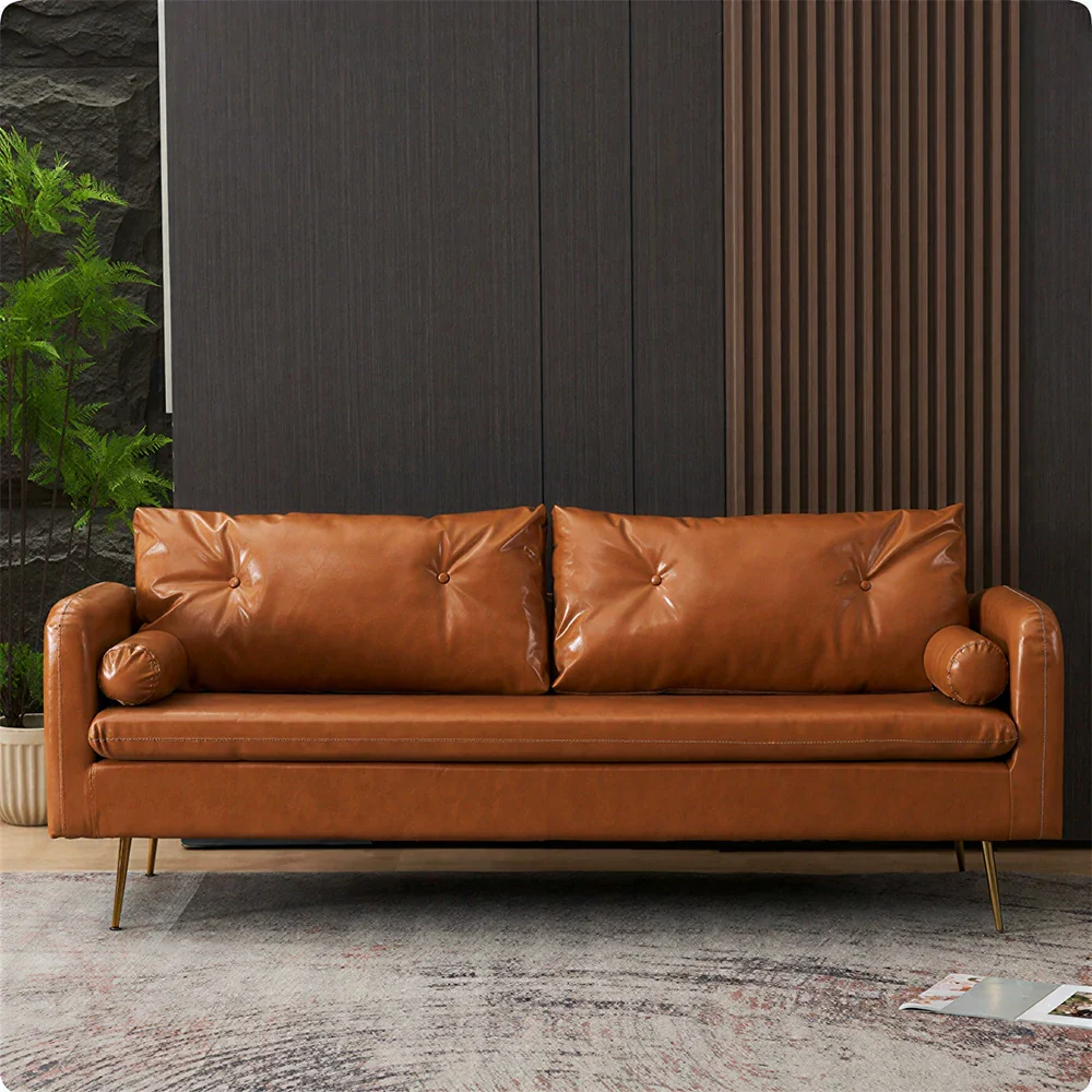 LIVARA PU Leather Sofa - Retro Living Room Lounge Couch - Brown - Image 2