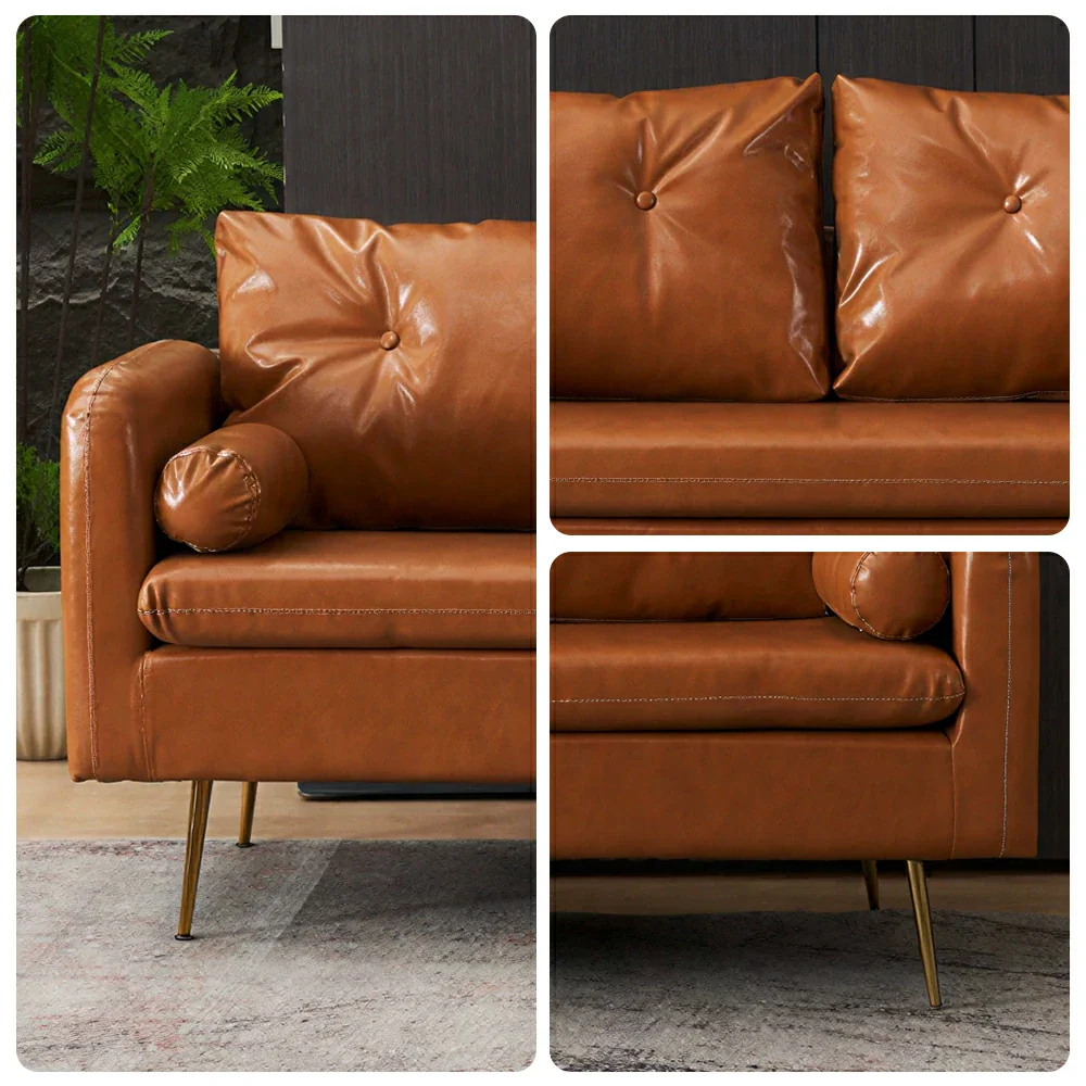 LIVARA PU Leather Sofa - Retro Living Room Lounge Couch - Brown - Image 3