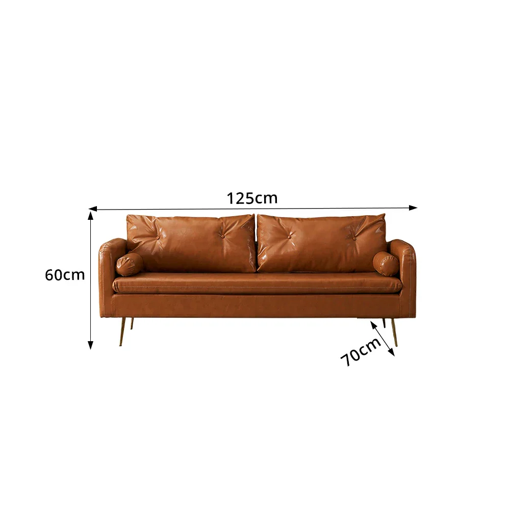 LIVARA PU Leather Sofa - Retro Living Room Lounge Couch - Brown - Image 7