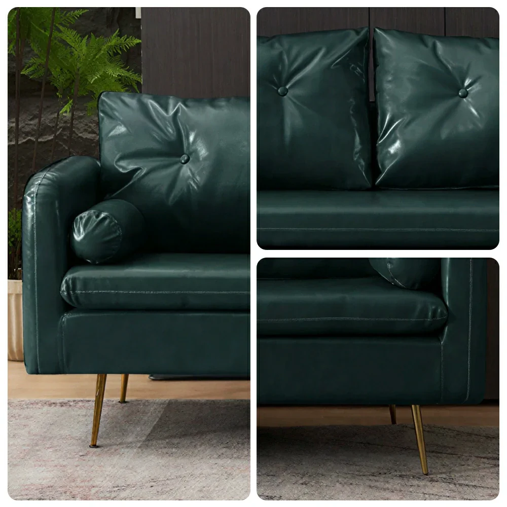 LIVARA PU Leather Sofa - Retro Living Room Lounge Couch - Green - Image 3