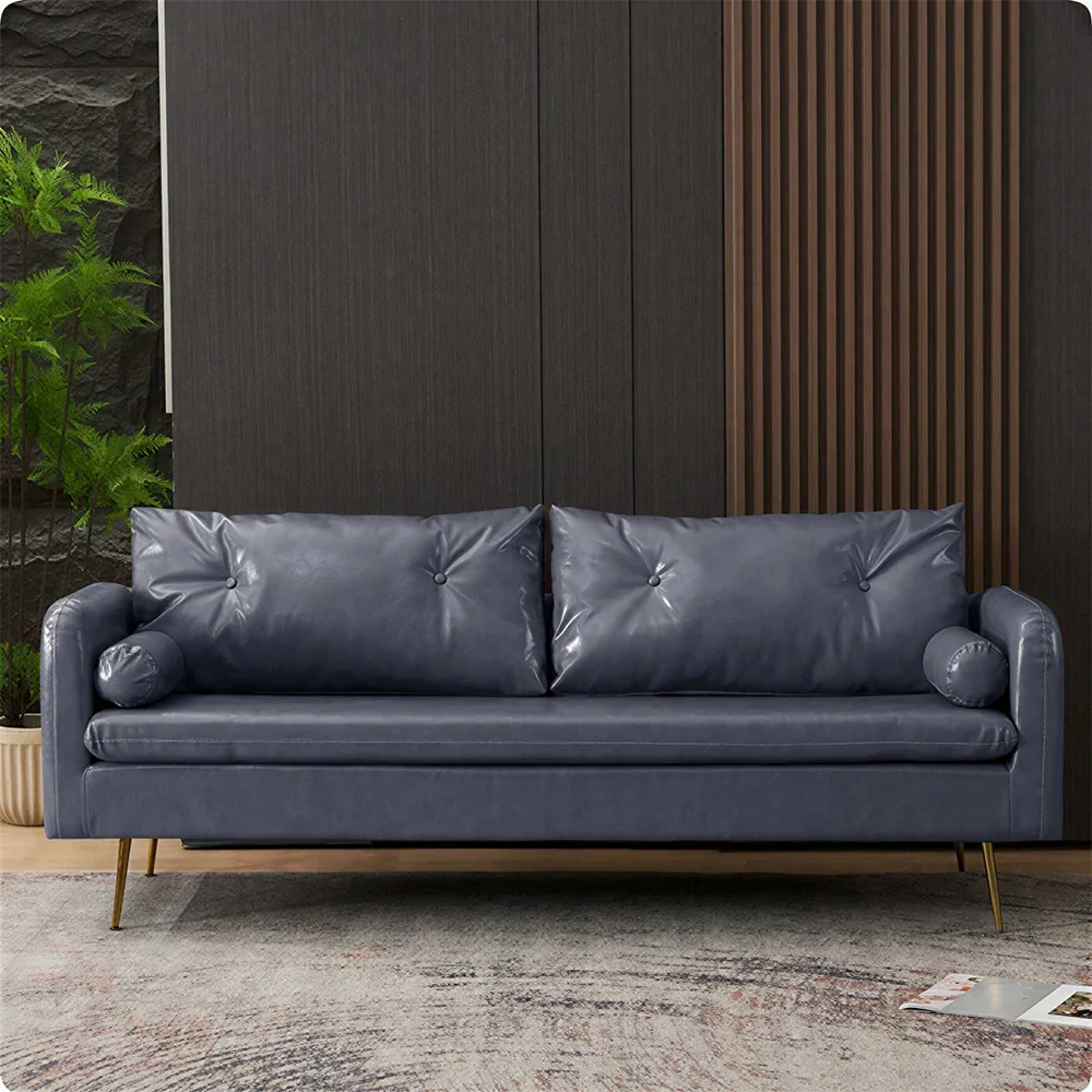 LIVARA PU Leather Sofa - Retro Living Room Lounge Couch - Grey - Image 2
