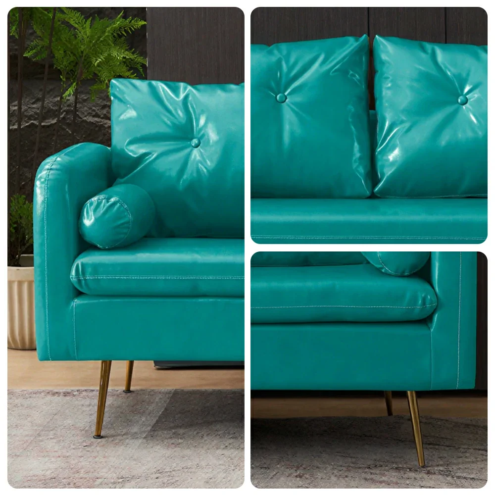 LIVARA PU Leather Sofa - Retro Living Room Lounge Couch -Cyan - Image 3