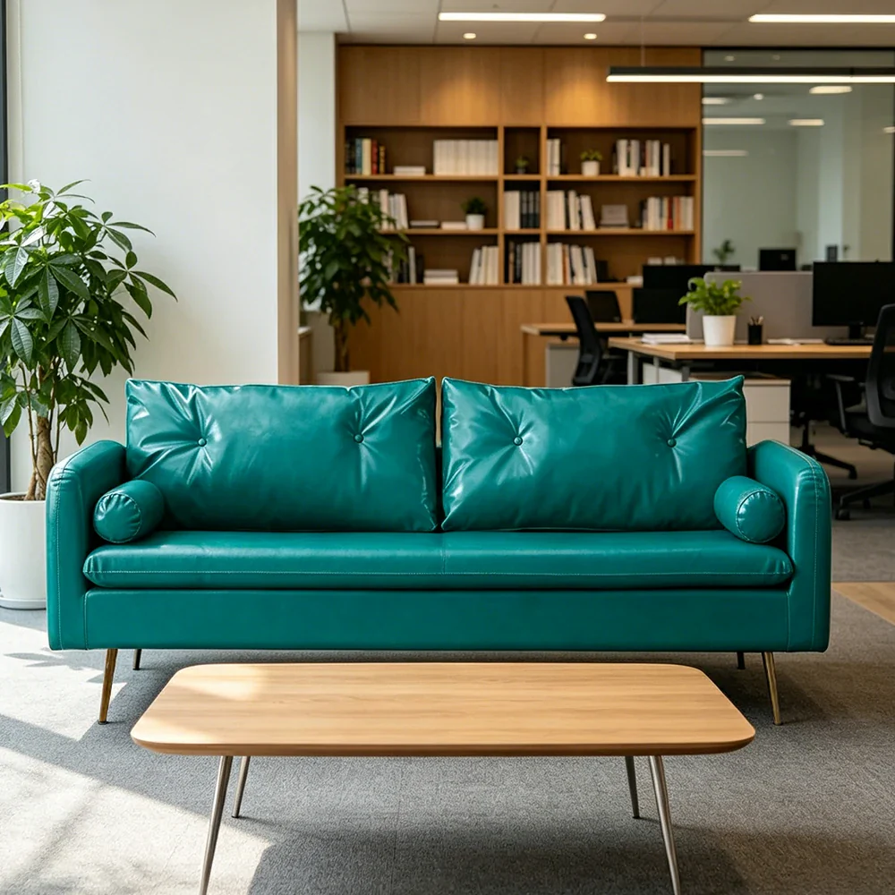 LIVARA PU Leather Sofa - Retro Living Room Lounge Couch -Cyan - Image 5
