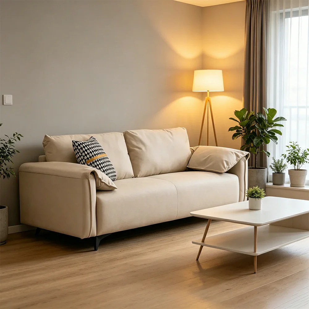 LIVARA Tech Fabric Sofa - Modern Living Room Lounge Couch - Beige White - Image 5
