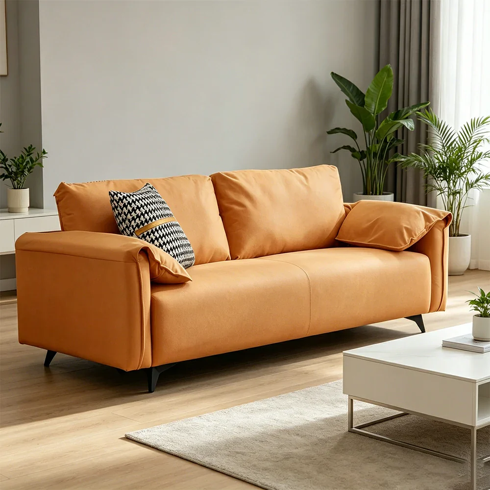LIVARA Tech Fabric Sofa - Modern Living Room Lounge Couch - Orange - Image 4