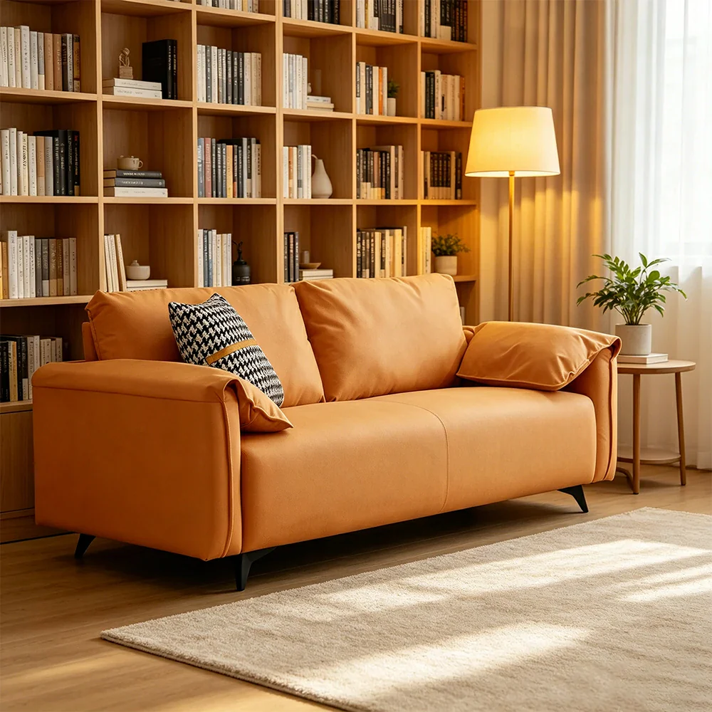 LIVARA Tech Fabric Sofa - Modern Living Room Lounge Couch - Orange - Image 5