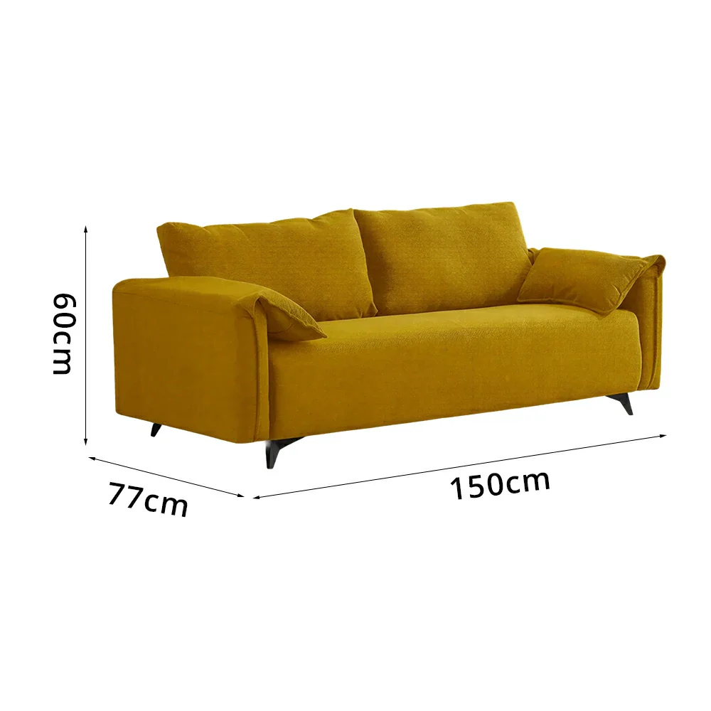 LIVARA Corduroy Sofa - Retro Living Room Lounge Couch - Yellow - Image 7