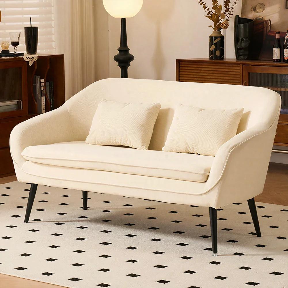 LIVARA Corduroy Sofa - Modern Living Room Lounge Couch - White - Image 5