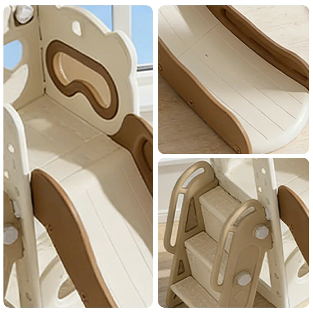 LIVARA Kids Slide Three-Section Long Slide Anti-Slip Steps Reinforced Frame Space-Saving Foldable Design - Coffee - Image 3