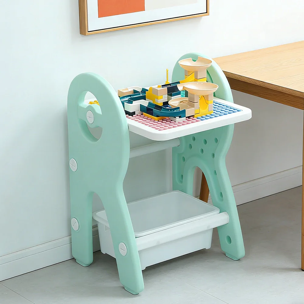 LIVARA Dual-purpose Art Table, Building Blocks Play, Ergonomic Design, Smooth Rounded Surface, Convenient Storage Drawer - Green - Image 2