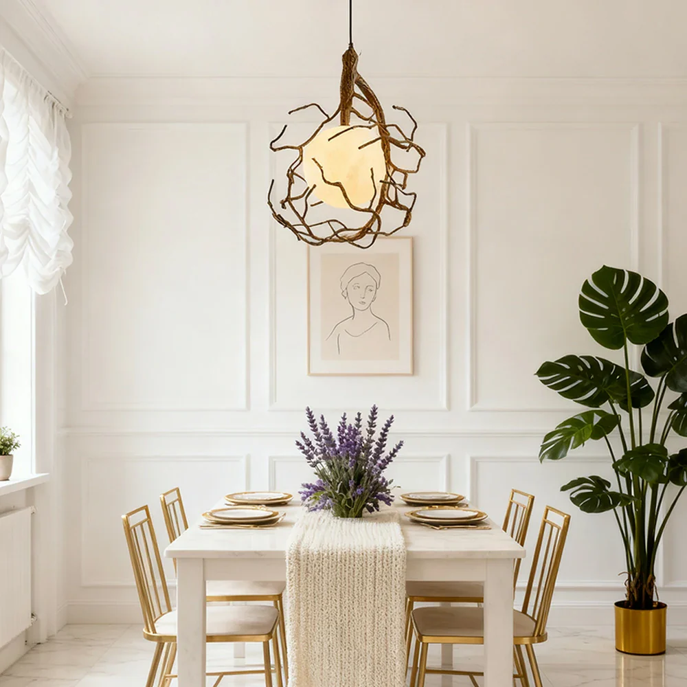LIVARA Branch Moon Pendant Light A with Warm Light, 3D Printed Moon Shade Resin Tree Design Ceiling Lamp - Image 2