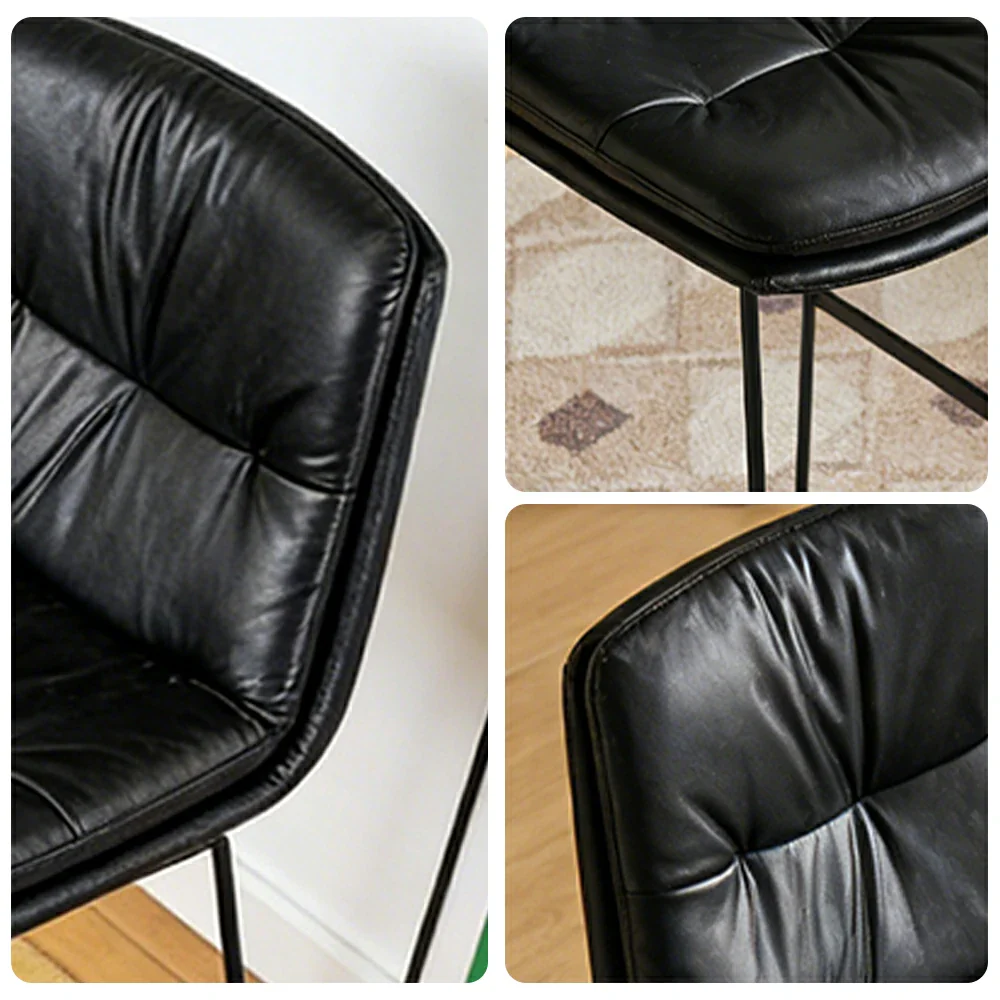 LIVARA Modern Bar Stool - PU Upholstered Ergonomic Padded Seat, Supportive Backrest, Stable Metal Legs, Kitchen & Bar Use, Seat Height 65cm - Black - Image 3