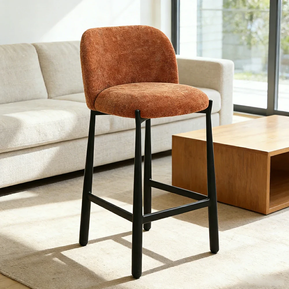 LIVARA Modern Bar Stool - Ergonomic Curved Backrest, Soft Upholstered Seat, Stable Metal Legs, Kitchen & Bar Use, Seat Height 65cm - Brown - Image 2