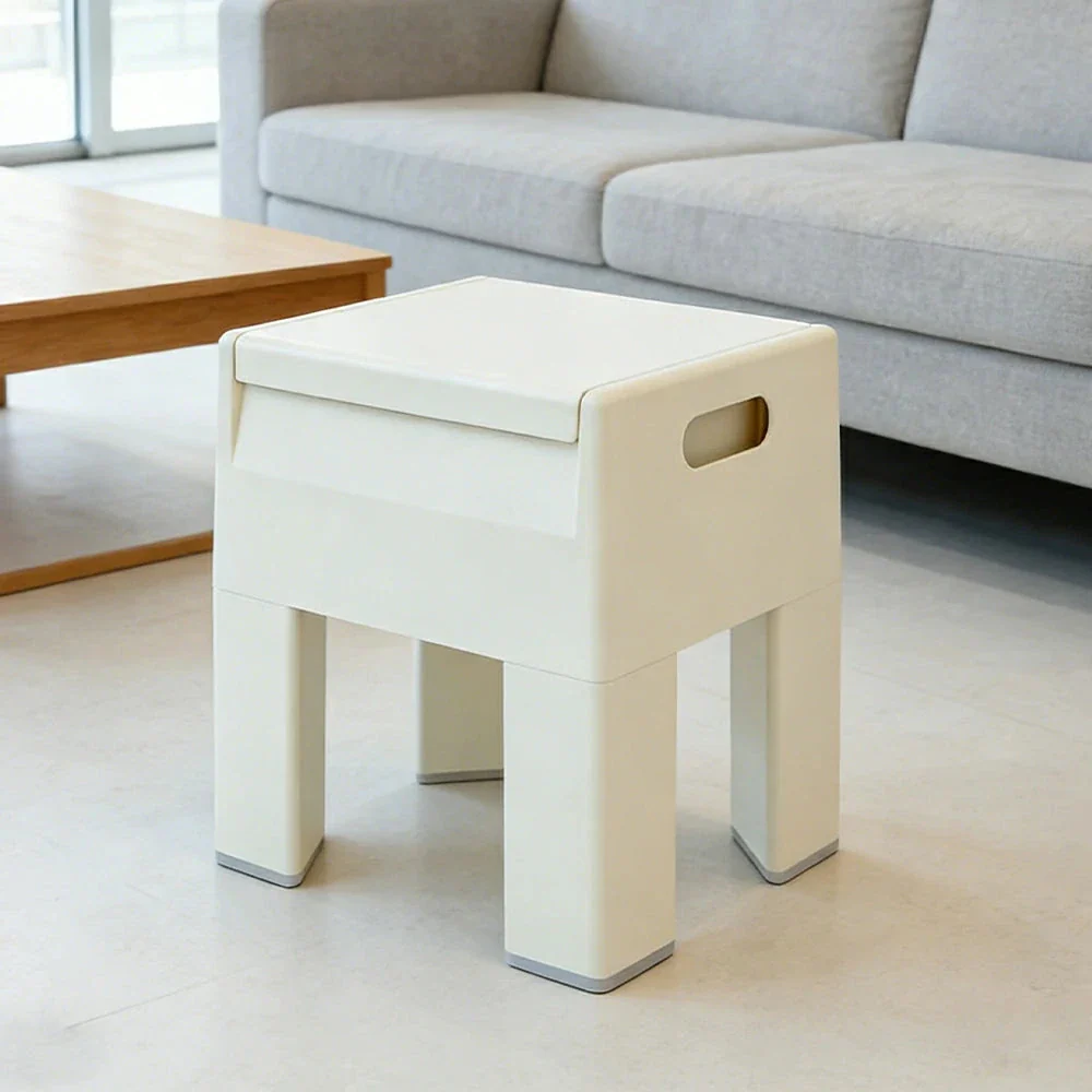 LIVARA Multi-Functional Storage Stool - ABS Material with Hidden Storage, Lightweight Stackable Design, Bedside & Side Table Use - White - Image 2