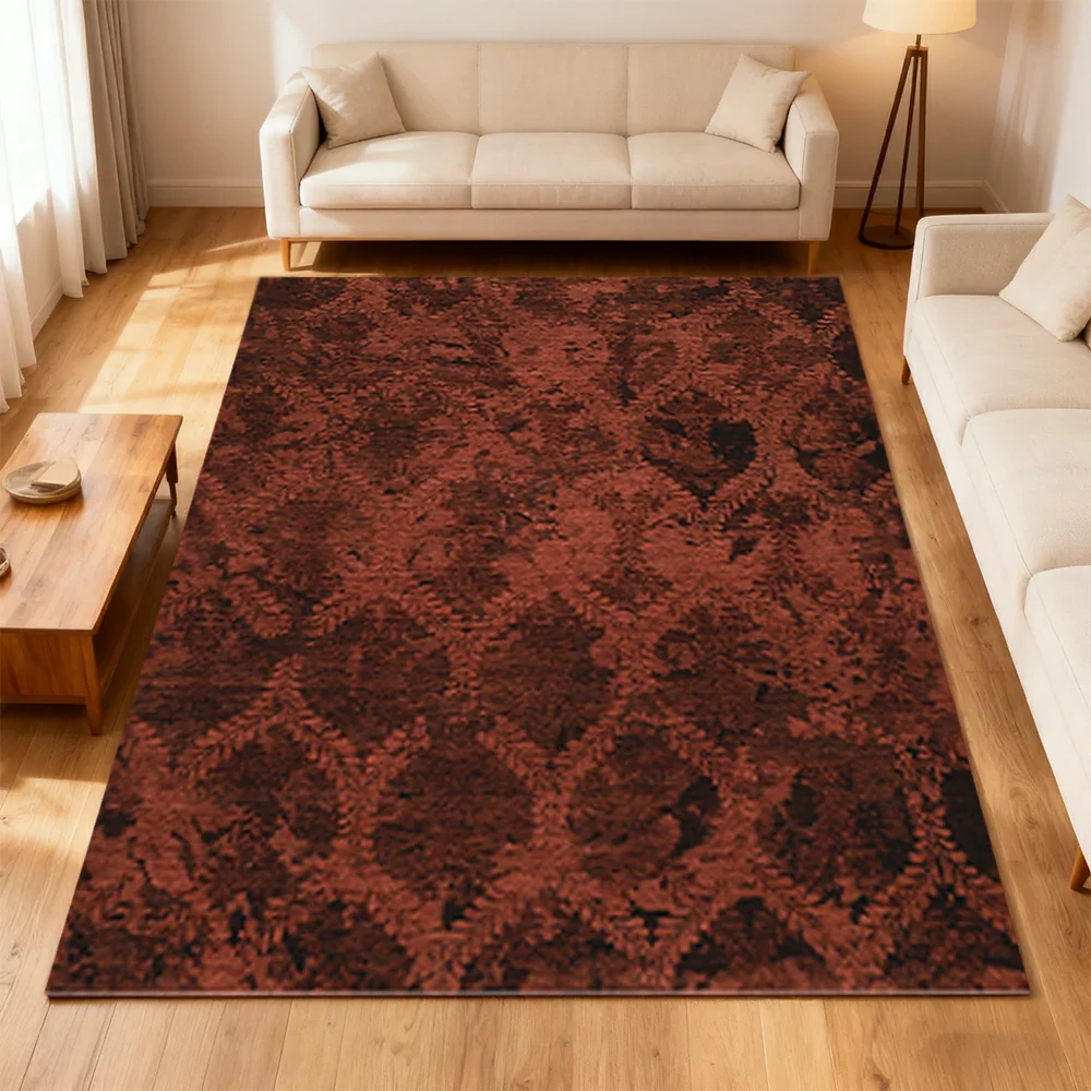 LIVARA 160/200cm Loop-Pile Rug - Non-Slip Eco Cotton-Latex Backing, Soft & Durable, Easy to Clean - Fern Wine Red - Image 4