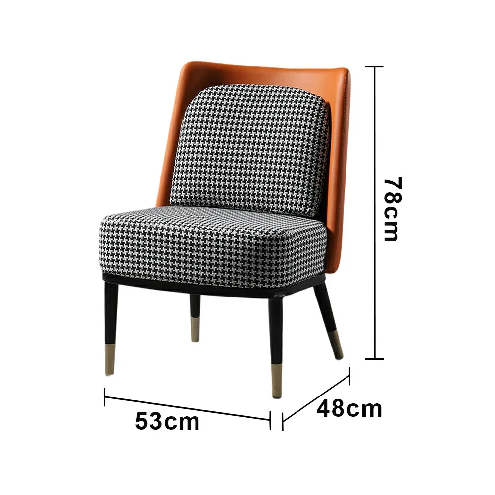 LIVARA Modern Accent Lounge Chair - Houndstooth Woven Upholstery with Contrast Backrest, Deep Cushioned Seat, Compact Statement Design - Houndstooth & Orange - Image 5