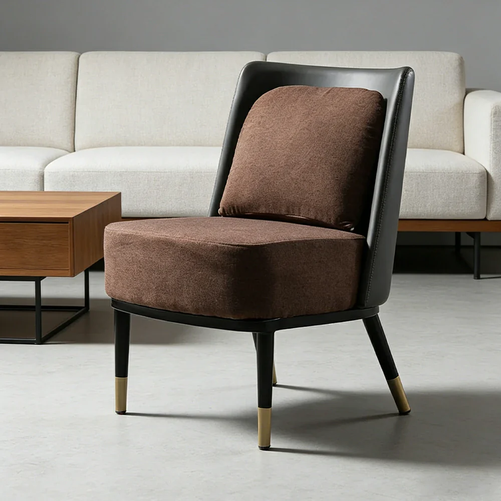 LIVARA Modern Accent Lounge Chair - Fine Linen Upholstery with Contrast Backrest, Deep Cushioned Seat, Compact Statement Design - Brown Linen & Dark Grey - Image 2