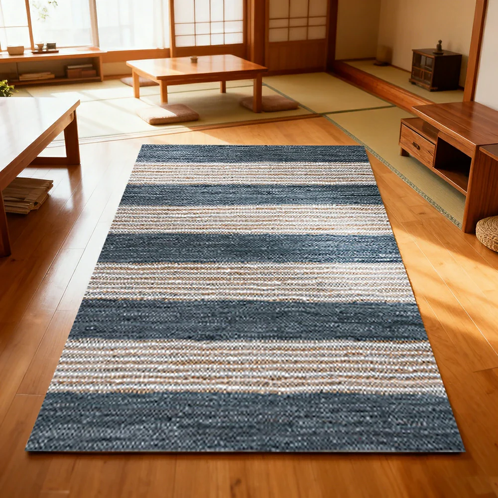 LIVARA 160/200cm Blue-Grey Stripe Loop-Pile Rug - Non-Slip Eco Cotton-Latex Backing, Soft & Durable, Easy to Clean - Coastal Sand Blue - Image 2