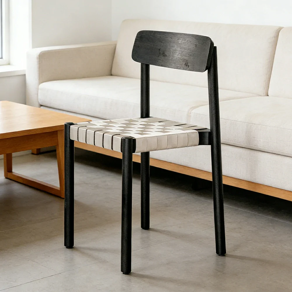 LIVARA Modern Wooden Dining Chair - Solid Ash Wood Frame with Woven Nylon Seat, Breathable Comfort, Minimalist Timeless Design - Black Ash & Khaki Weave - Image 2