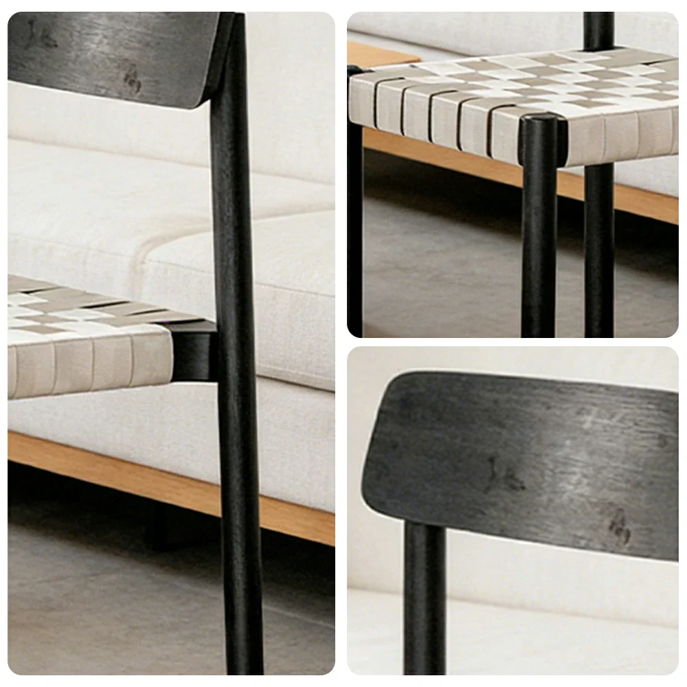 LIVARA Modern Wooden Dining Chair - Solid Ash Wood Frame with Woven Nylon Seat, Breathable Comfort, Minimalist Timeless Design - Black Ash & Khaki Weave - Image 3