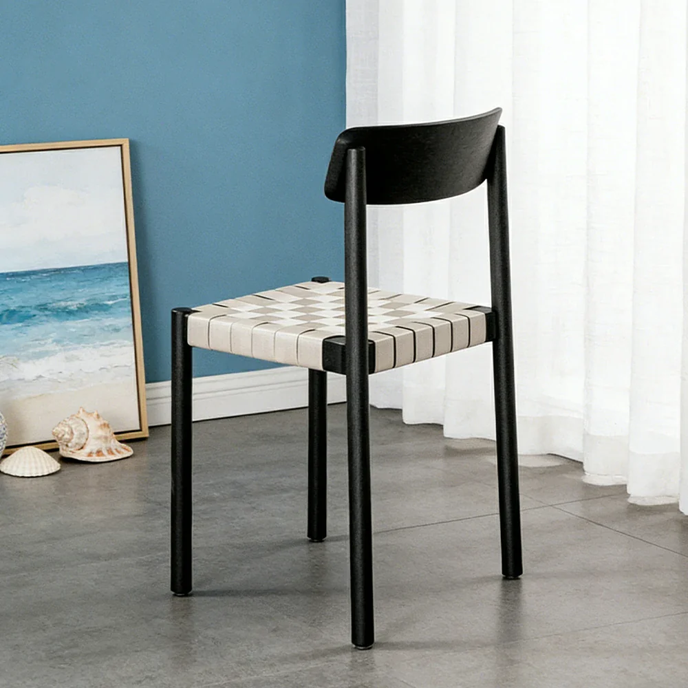 LIVARA Modern Wooden Dining Chair - Solid Ash Wood Frame with Woven Nylon Seat, Breathable Comfort, Minimalist Timeless Design - Black Ash & Khaki Weave - Image 4