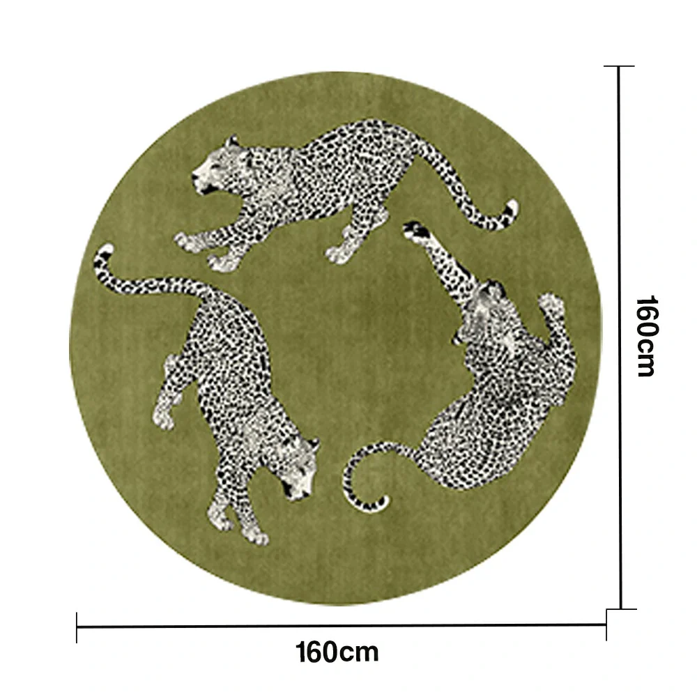 LIVARA 160/200cm Round Leopard-Print Loop-Pile Rug - Non-Slip Eco Cotton-Latex Backing, Soft & Durable, Easy to Clean - Green - Image 5