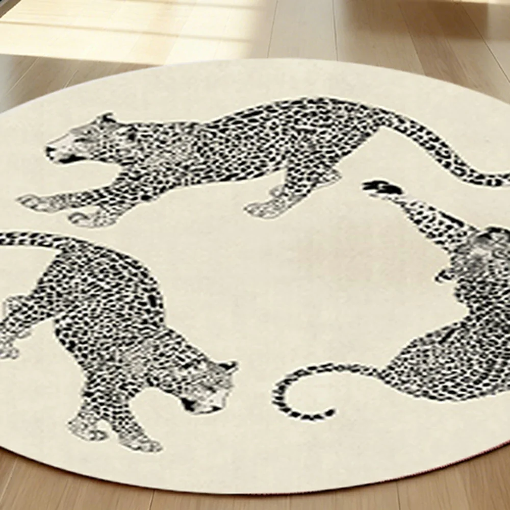 LIVARA 160/200cm Round Leopard-Print Loop-Pile Rug - Non-Slip Eco Cotton-Latex Backing, Soft & Durable, Easy to Clean - Beige - Image 3