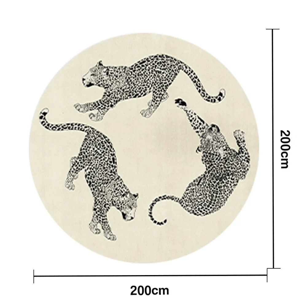 LIVARA 160/200cm Round Leopard-Print Loop-Pile Rug - Non-Slip Eco Cotton-Latex Backing, Soft & Durable, Easy to Clean - Beige - Image 6