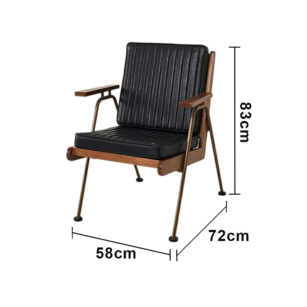 LIVARA Vintage Industrial Accent Armchair - PU Leather Upholstery with Padded Seat, Solid Wood Armrests, Sturdy Metal Frame for Living & Lounge Spaces - Black - Image 5