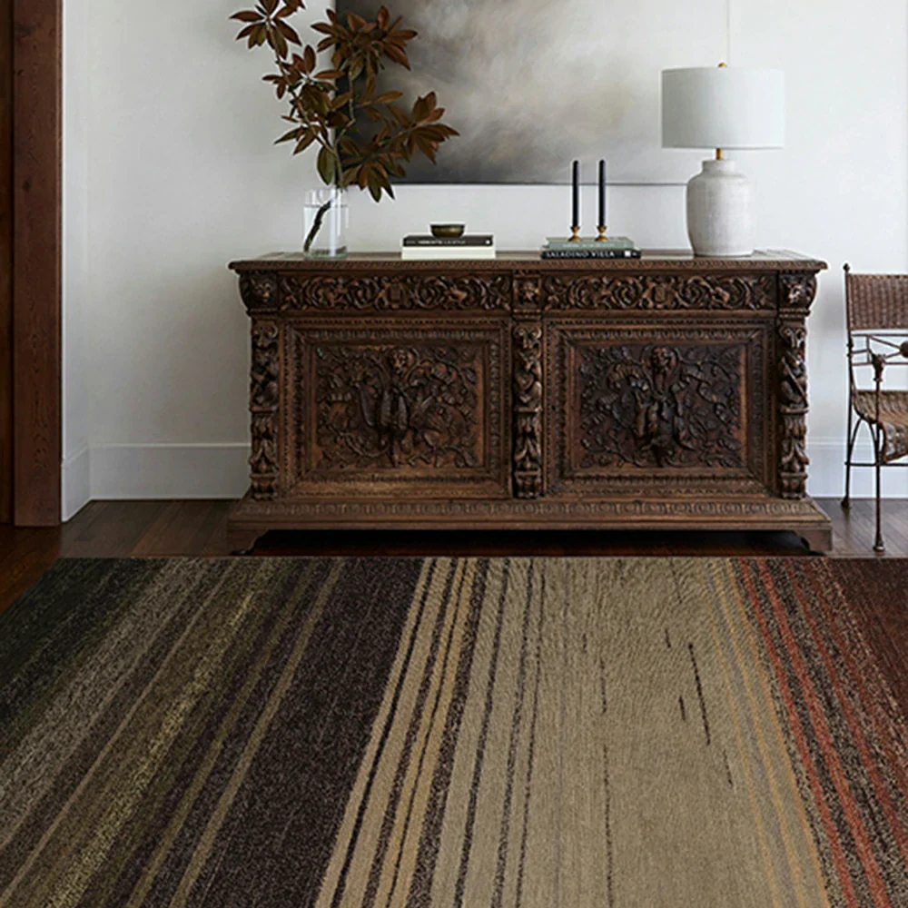LIVARA 160/200cm Gabbeh Gradient-Stripe Loop-Pile Rug - Non-Slip Eco Cotton-Latex Backing - Waterproof, Stain-Resistant, Soft & Durable - Dark Earth Tone - Image 4