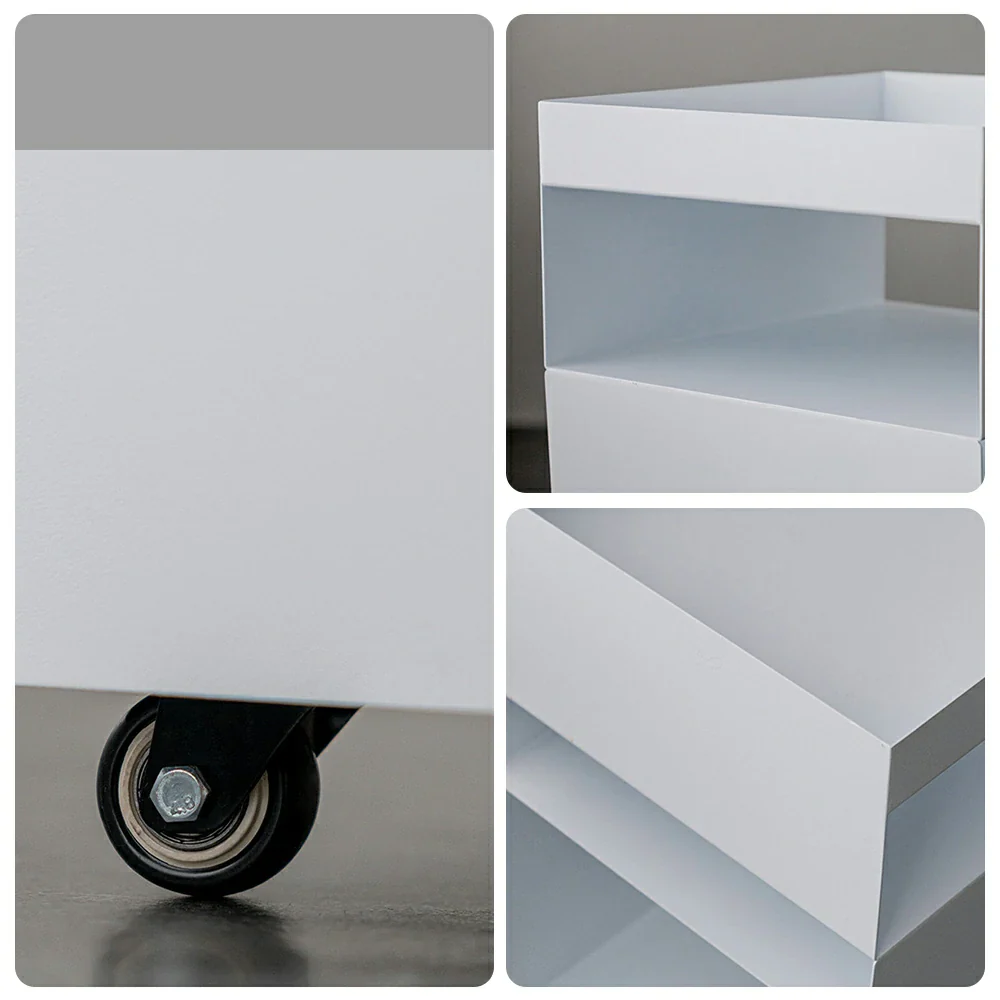 LIVARA Mobile Bedside Storage Trolley - Compact 3-Tier Design with Smooth-Rolling Wheels, Space-Saving Organizer for Bedroom & Living Room - White - Image 3