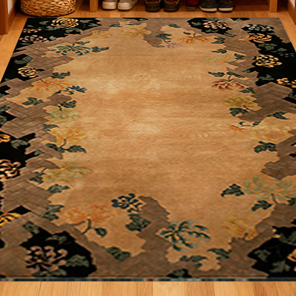 LIVARA 160/200cm Vintage Floral Border Loop-Pile Rug - Upgraded Non-Slip Eco Cotton-Latex Backing - Waterproof, Stain-Resistant, Soft & Durable - Brown Black - Image 3